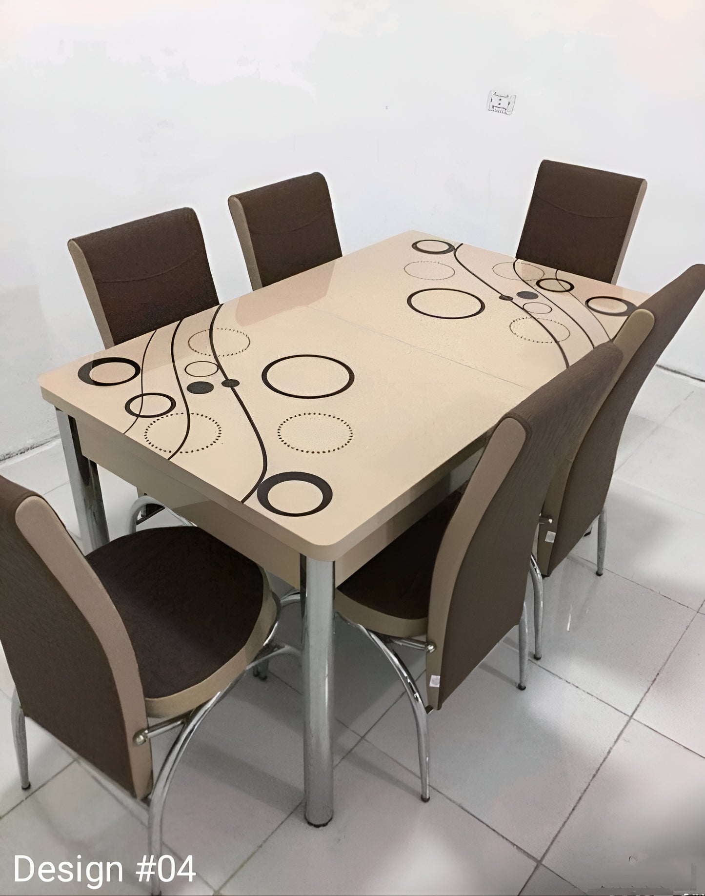 Extendable Glass And Steel Dining Table With 6 Faux Leather And Steel Chairs