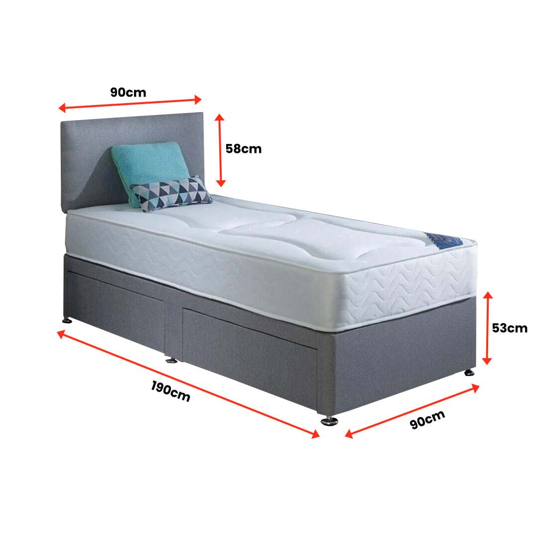 Divan Single Bed 3ft | Including Mattress & Headboard