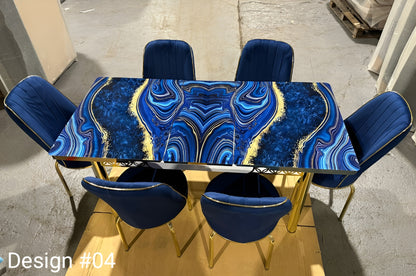 High Gloss Extendable Dining Table With 6 Plush Velvet Golden Legs Chairs