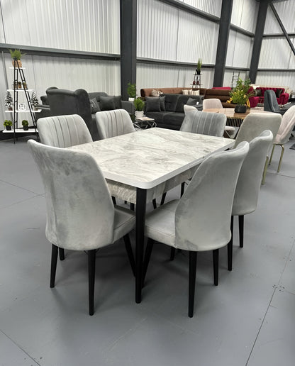 Extendable Wooden Dining Table With 6 Plush Velvet Wooden Chairs